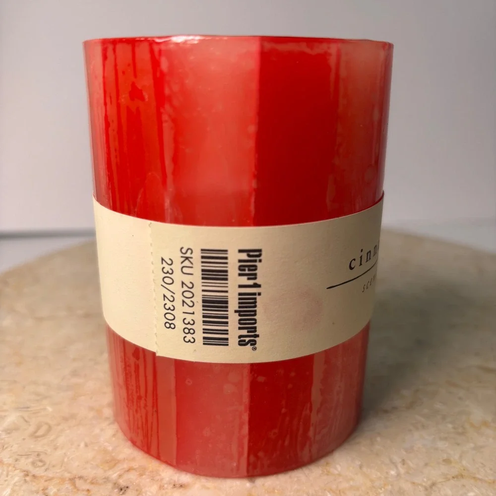 Pier 1 Imports Cinnamon Twist Pillar Candle 3x4 Red Scented Colonnade NEW